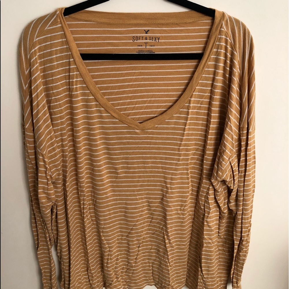 AE yellow and white stripped long sleeve shirt
